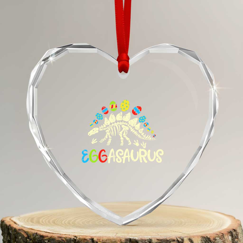 Easter Dinosaur Heart Crystal Glass Ornament Kids Eggasaurus Easter Stegosaurus Dino Toddler Boys TS10 Transparent Glass 3'' Heart Print Your Wear