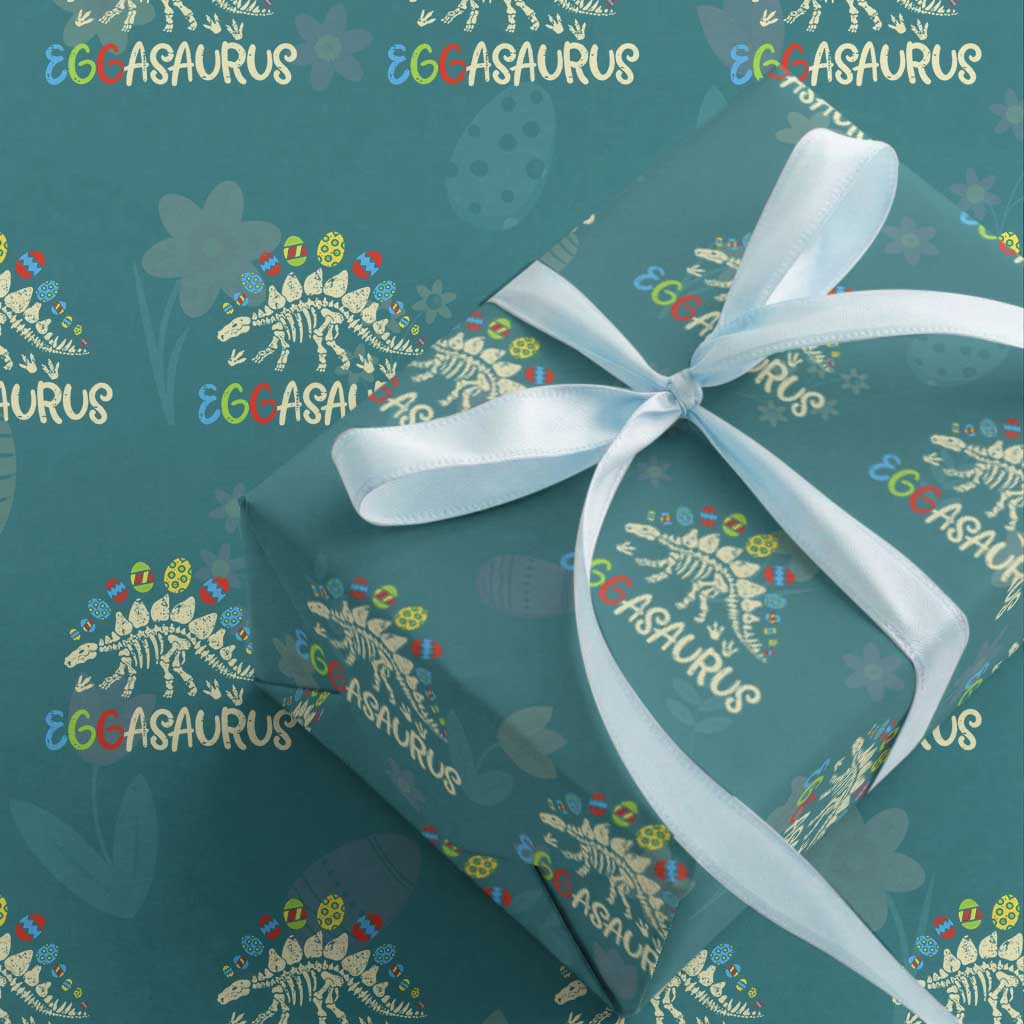 Easter Dinosaur Wrapping Paper Roll Kids Eggasaurus Easter Stegosaurus Dino Toddler Boys TS10 Teal Print Your Wear