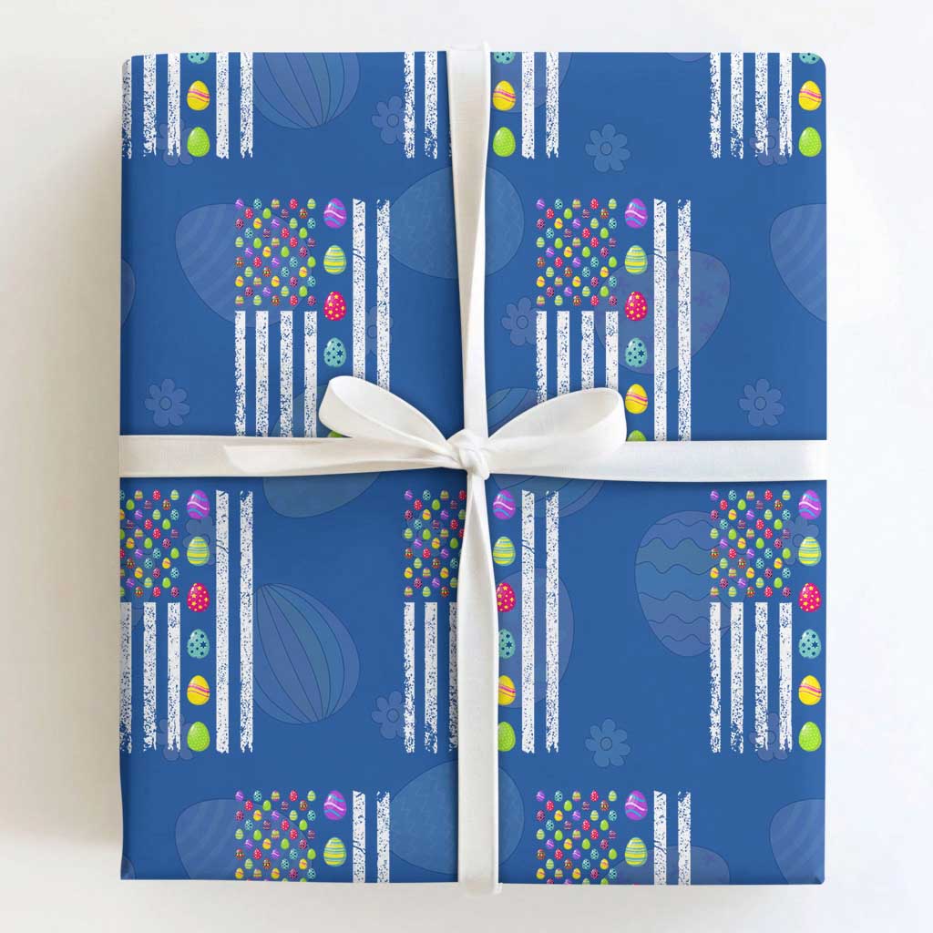 Easter Eggs American Flag Patriotic Wrapping Paper Roll Happy Easter Day TS02 Royal Blue Print Your Wear