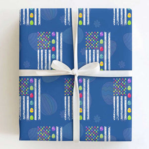 Easter Eggs American Flag Patriotic Wrapping Paper Roll Happy Easter Day TS02 Royal Blue Print Your Wear