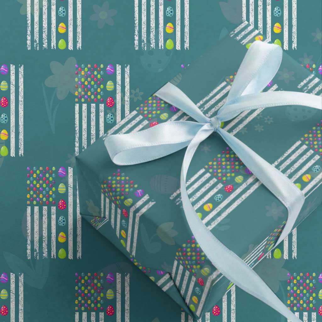 Easter Eggs American Flag Patriotic Wrapping Paper Roll Happy Easter Day TS02 Teal Print Your Wear