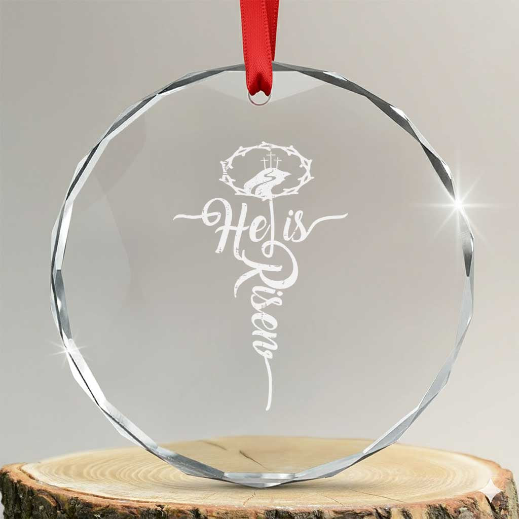 Easter He Is Risen Crystal Glass Ornament Christian Easter Day Religious Cross TS11 Transparent Glass 3'' Circle Print Your Wear
