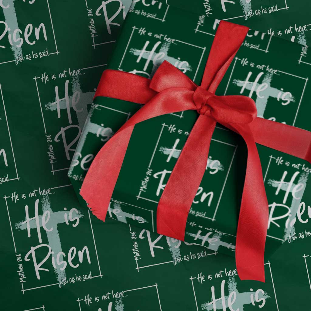 Easter He Is Risen Wrapping Paper Roll He Is Not Here Christian Cross TS11 Green Print Your Wear