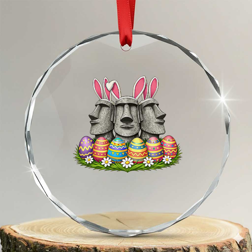 Easter Island Moai Bunny Ears Crystal Glass Ornament Funny Archaeology Gift TS12 Transparent Glass 3'' Circle Print Your Wear