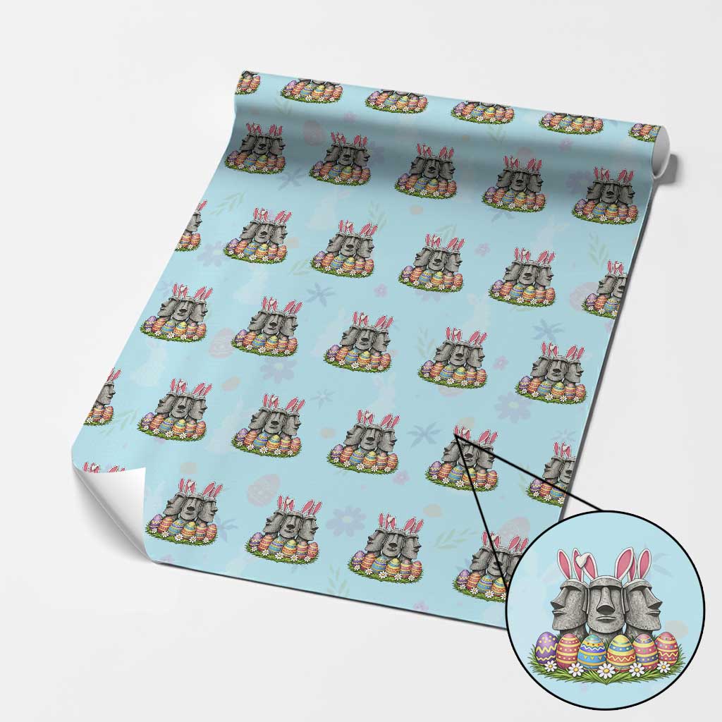 Easter Island Moai Bunny Ears Wrapping Paper Roll Funny Archaeology Gift TS12 Light Blue Print Your Wear