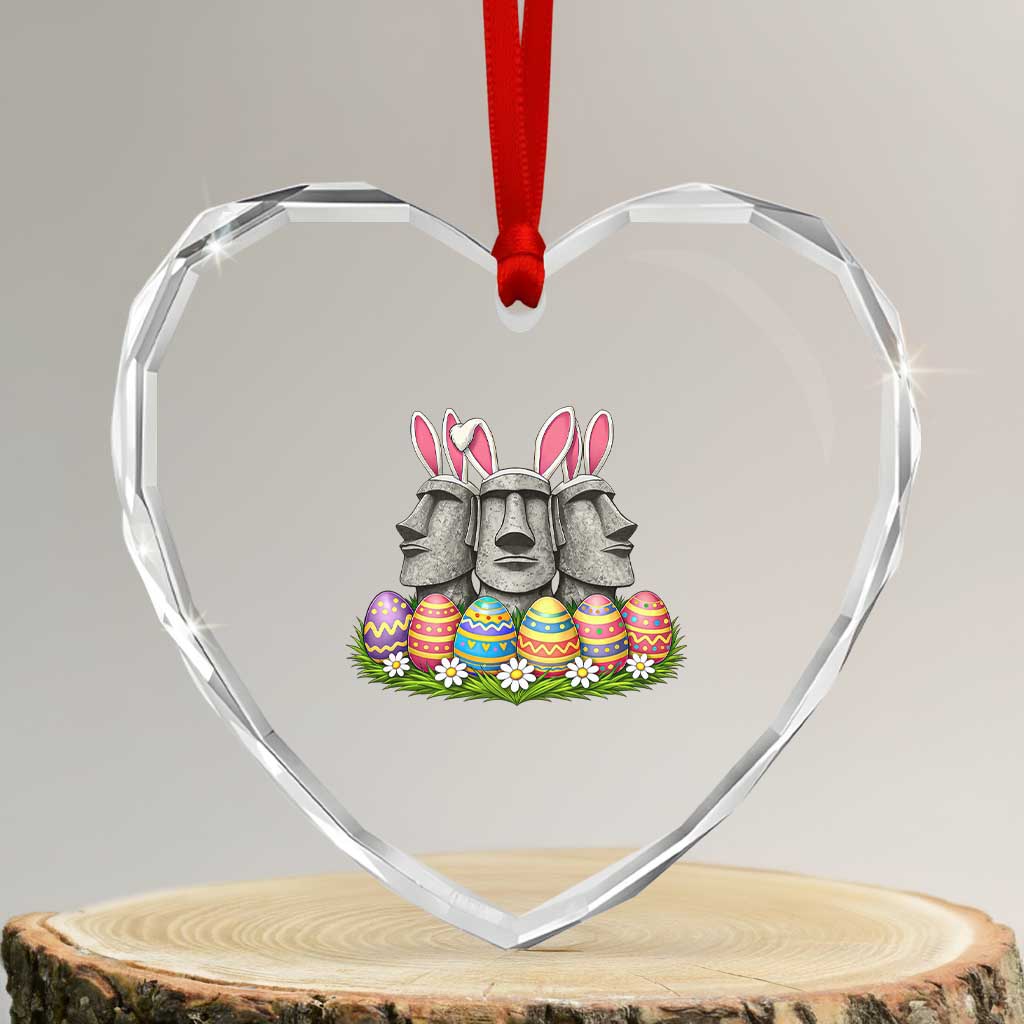 Easter Island Moai Bunny Ears Heart Crystal Glass Ornament Funny Archaeology Gift TS12 Transparent Glass 3'' Heart Print Your Wear