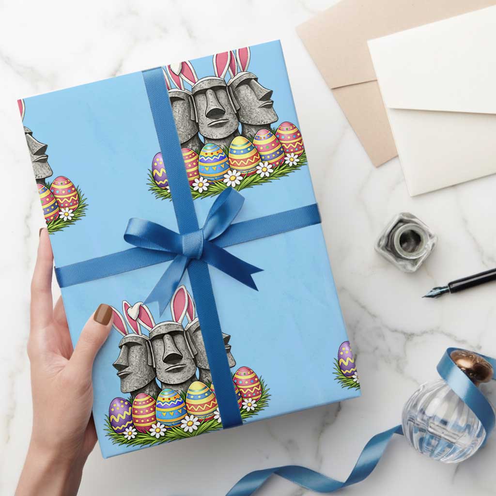 Easter Island Moai Bunny Ears Wrapping Paper Roll Funny Archaeology Gift TS12 Light Blue Print Your Wear