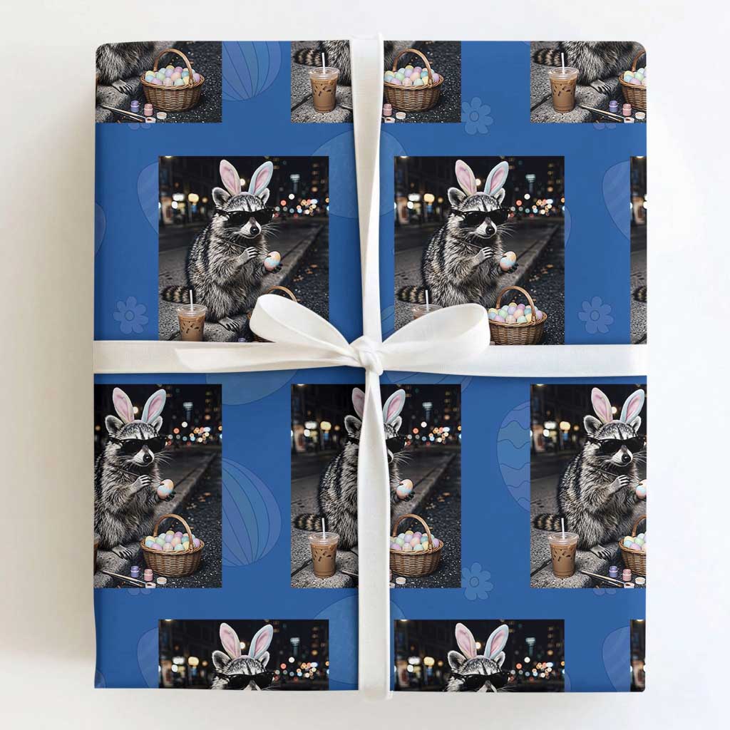 Easter Raccoon Iced Coffee Wrapping Paper Roll Funny Trash Panda Egg Painting TS14 Royal Blue Print Your Wear