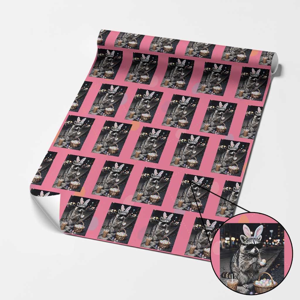Easter Raccoon Iced Coffee Wrapping Paper Roll Funny Trash Panda Egg Painting TS14 Pink Print Your Wear