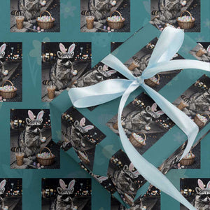 Easter Raccoon Iced Coffee Wrapping Paper Roll Funny Trash Panda Egg Painting TS14 Teal Print Your Wear
