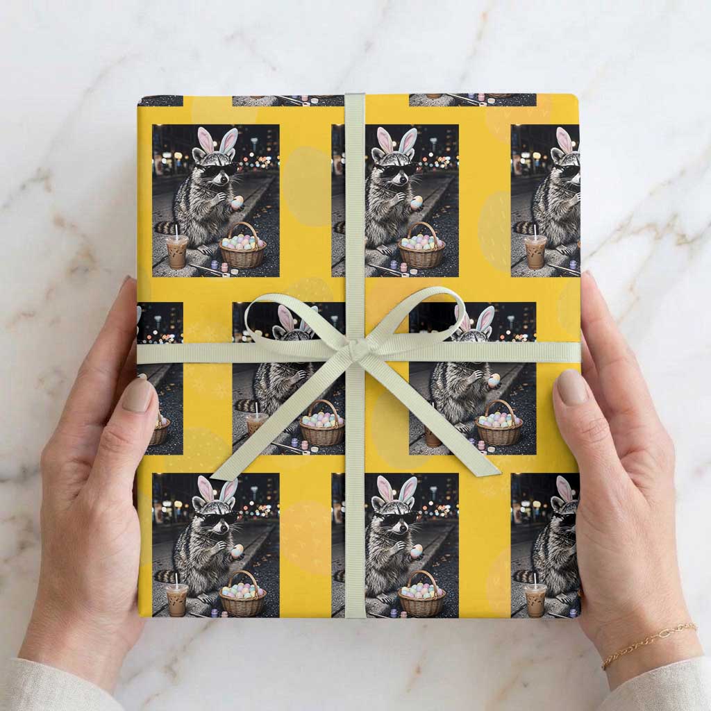 Easter Raccoon Iced Coffee Wrapping Paper Roll Funny Trash Panda Egg Painting TS14 Yellow Print Your Wear