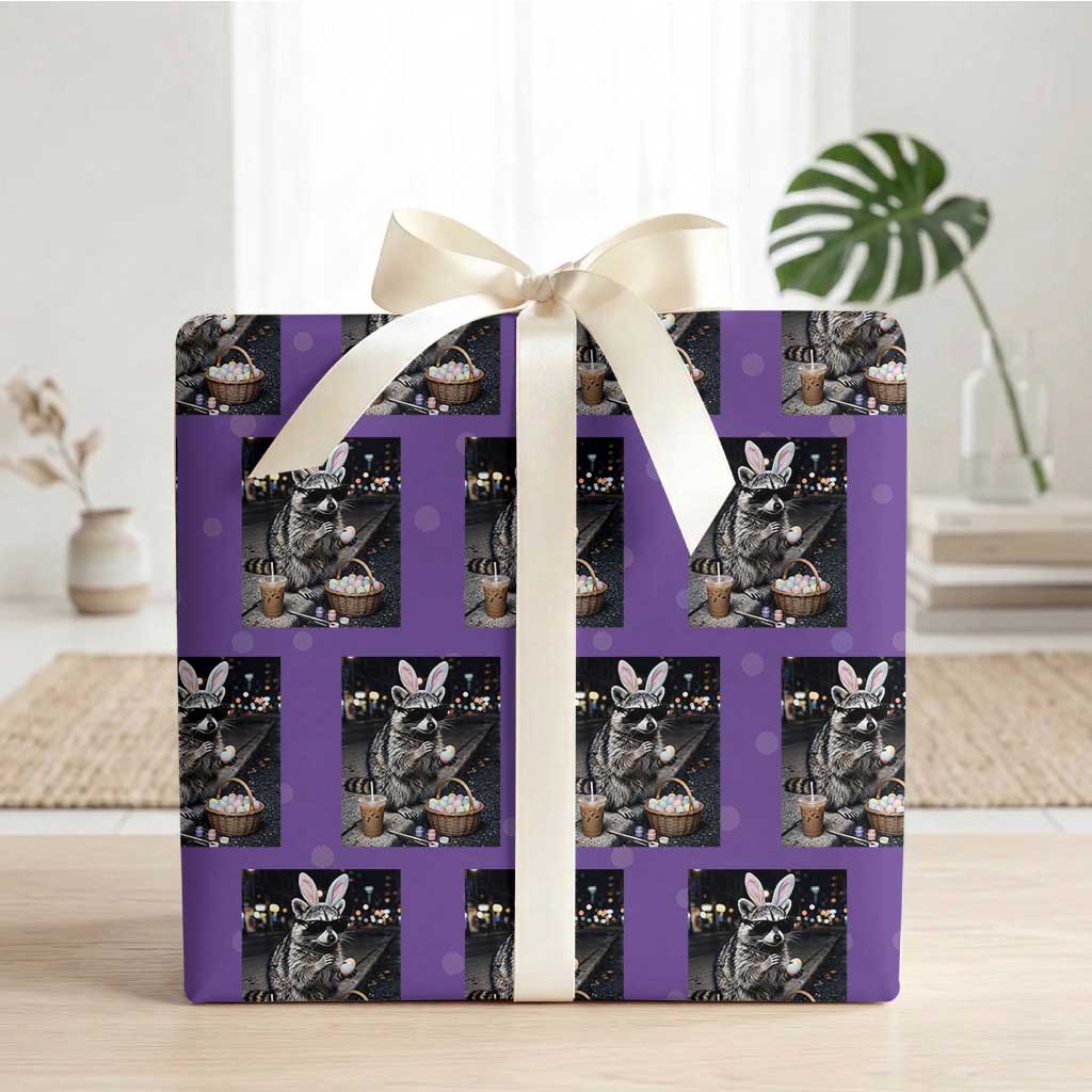 Easter Raccoon Iced Coffee Wrapping Paper Roll Funny Trash Panda Egg Painting TS14 Purple Print Your Wear