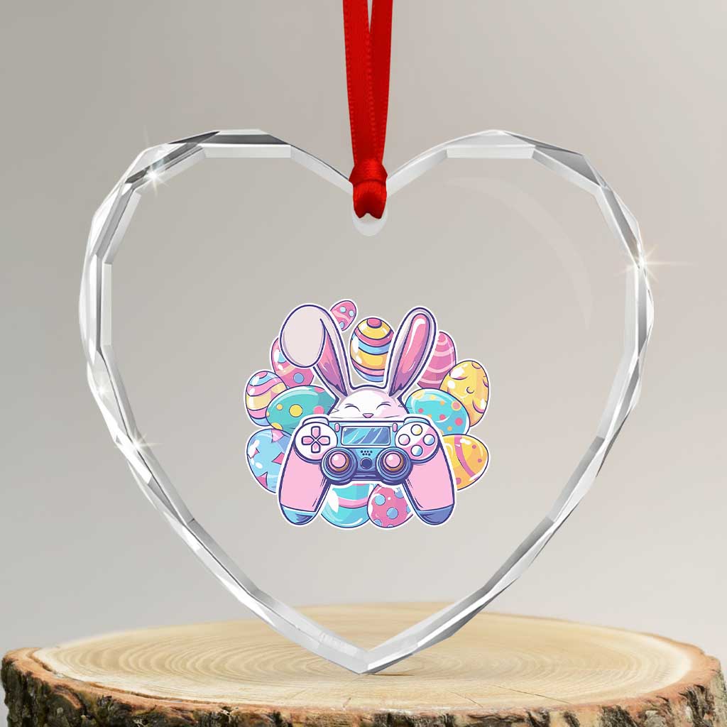 Easter Video Game Heart Crystal Glass Ornament Cute Bunny Eggs Gaming Gamer TS10 Transparent Glass 3'' Heart Print Your Wear