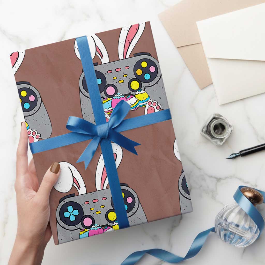 Easter Video Game Wrapping Paper Roll Bunny Eggs Gaming Gamer TS10 Mocha Print Your Wear
