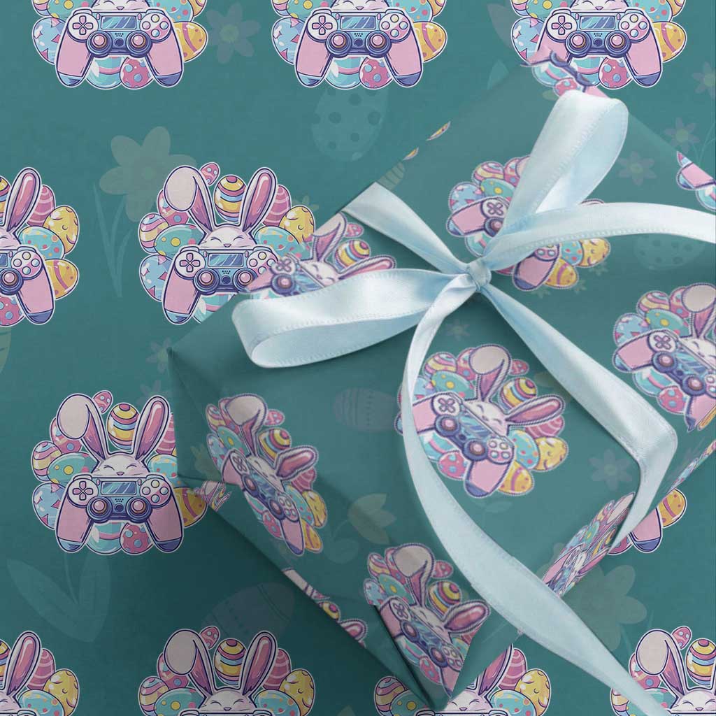 Easter Video Game Wrapping Paper Roll Cute Bunny Eggs Gaming Gamer TS10 Teal Print Your Wear