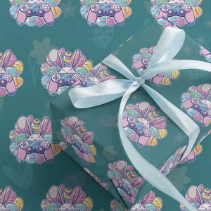 Easter Video Game Wrapping Paper Roll Cute Bunny Eggs Gaming Gamer TS10 Teal Print Your Wear