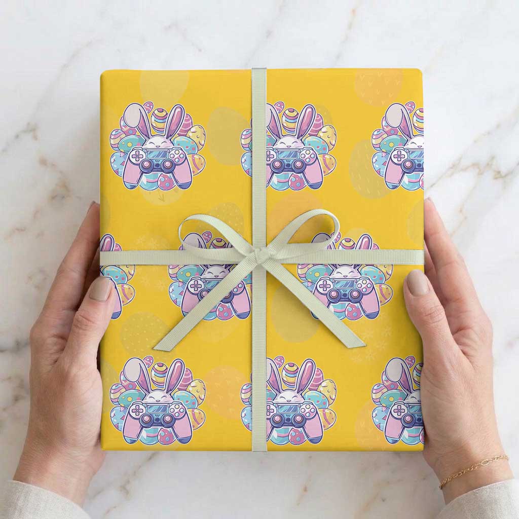Easter Video Game Wrapping Paper Roll Cute Bunny Eggs Gaming Gamer TS10 Yellow Print Your Wear