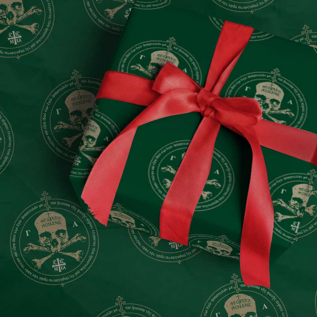 Eastern Orthodox Cross Skull IC XC Nika Jesus Church Wrapping Paper Roll TS11 Green Print Your Wear
