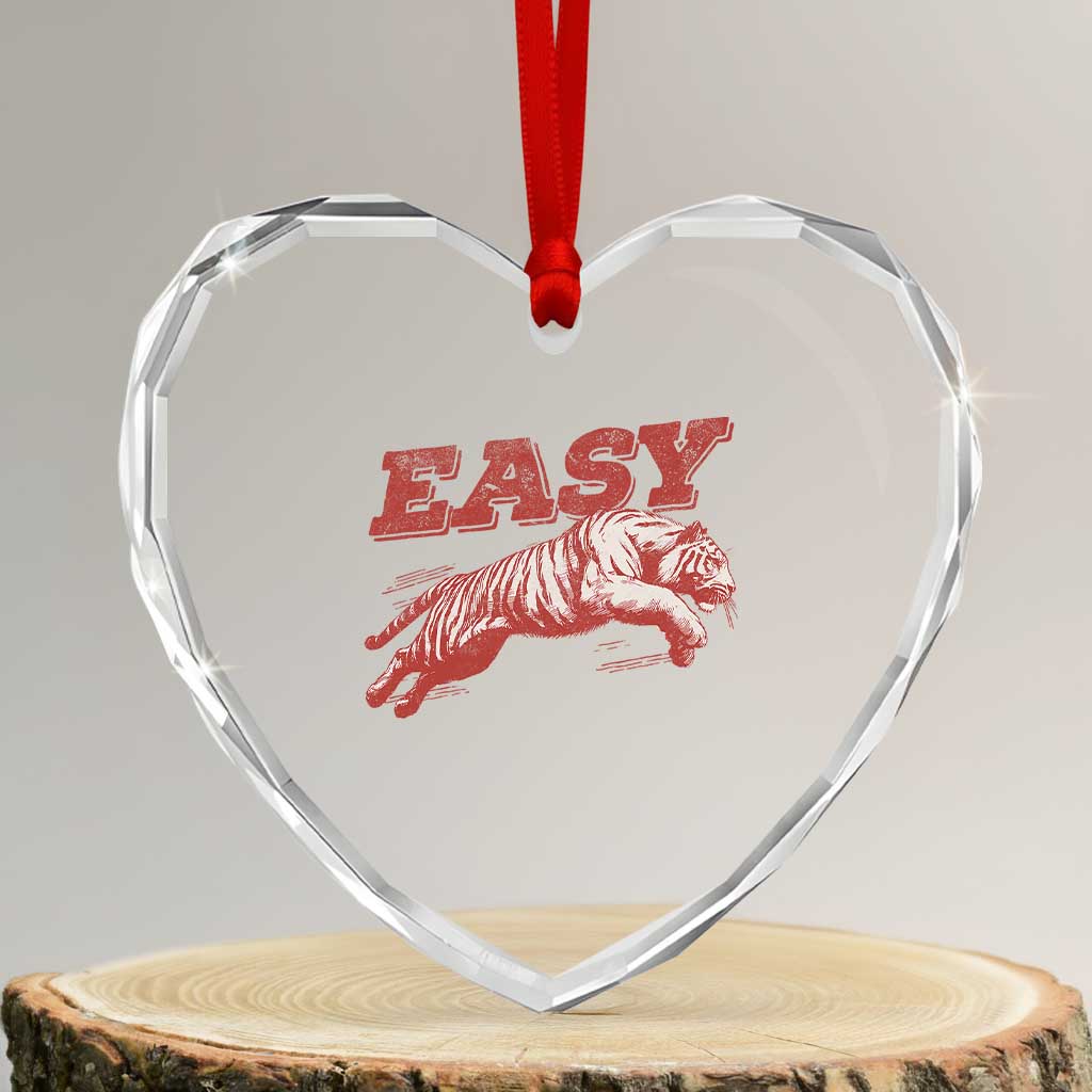 Easy Tiger Heart Crystal Glass Ornament Vintage Distressed Tiger Trendy Grunge Indie Boho TS11 Transparent Glass 3'' Heart Print Your Wear