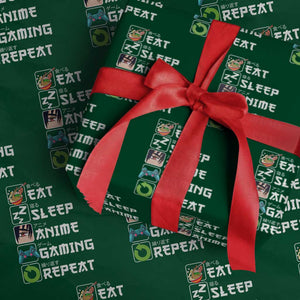 Eat Sleep Anime Gaming Repeat Wrapping Paper Roll Kawaii Otaku Gamer Manga Lover TS02 Green Print Your Wear