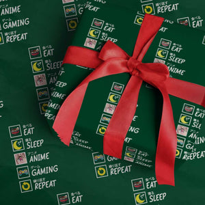 Eat Sleep Anime Gaming Repeat Wrapping Paper Roll Kawaii Otaku Gamer Manga Ramen Lover TS02 Green Print Your Wear