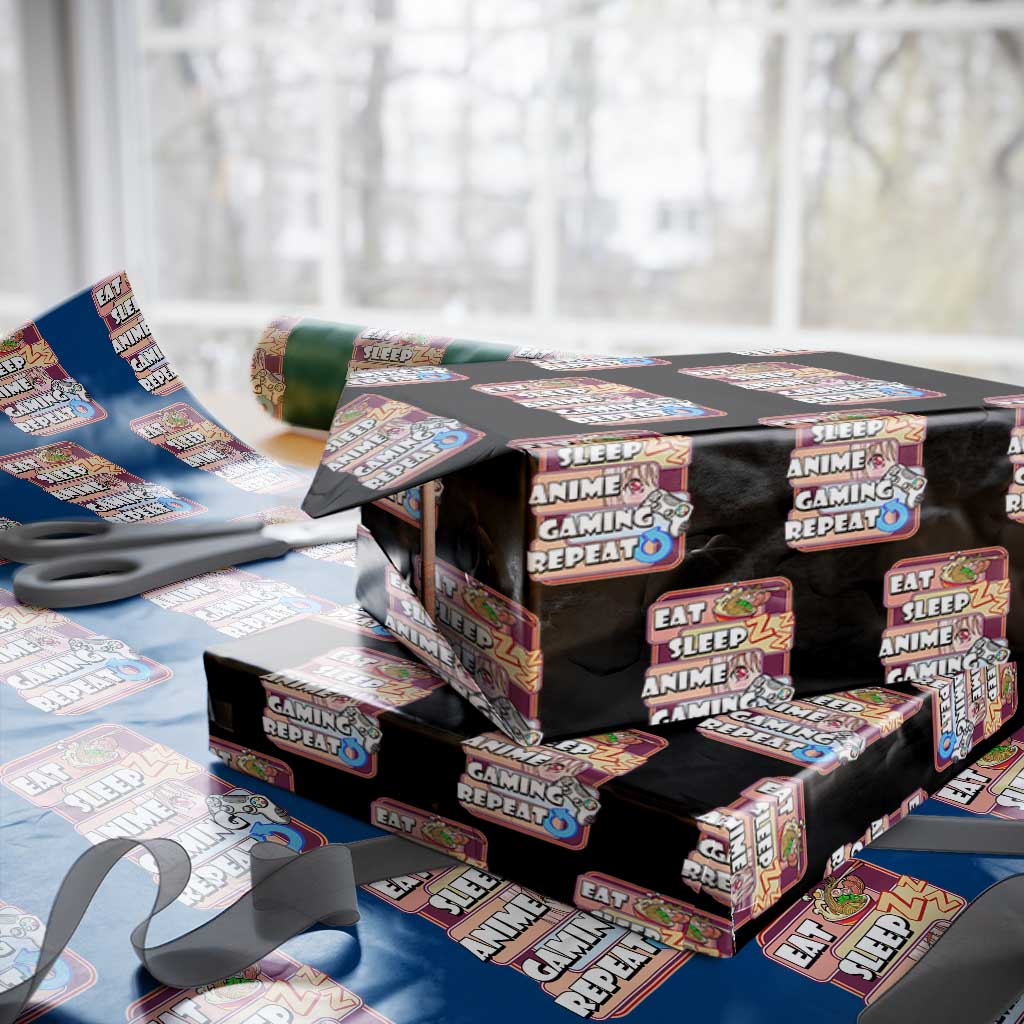 Eat Sleep Anime Gaming Repeat Wrapping Paper Roll Kawaii Otaku Manga Ramen Lover TS02 Black Print Your Wear
