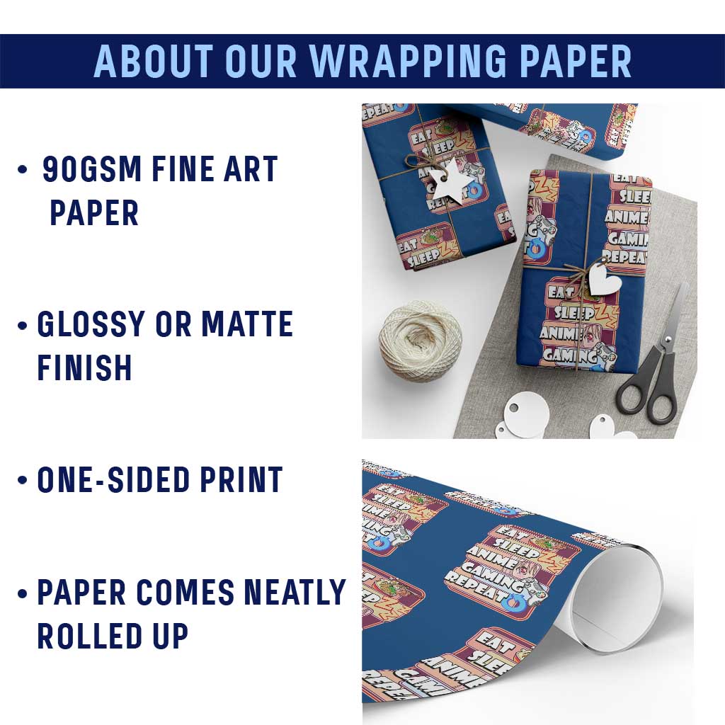 Eat Sleep Anime Gaming Repeat Wrapping Paper Roll Kawaii Otaku Manga Ramen Lover TS02 Print Your Wear