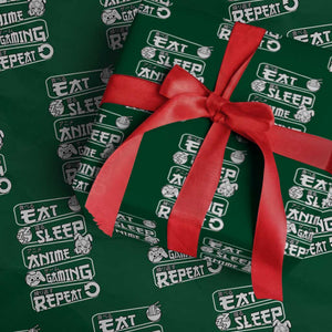 Eat Sleep Anime Gaming Repeat Wrapping Paper Roll Otaku Gamer Manga Lover TS02 Green Print Your Wear