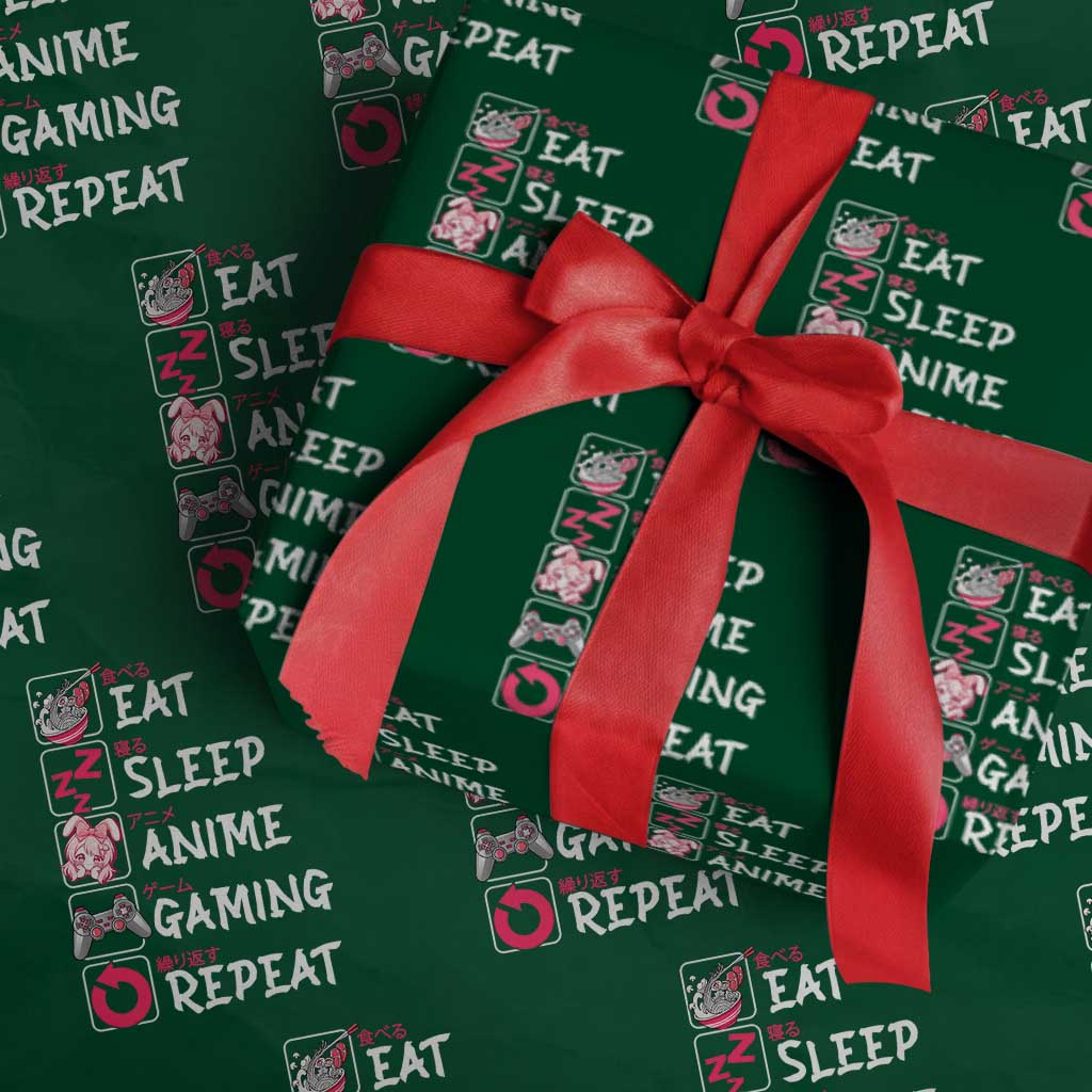 Eat Sleep Anime Gaming Repeat Wrapping Paper Roll - Otaku Gamer Manga Lover Japanese Pop Culture TS02 Green Print Your Wear