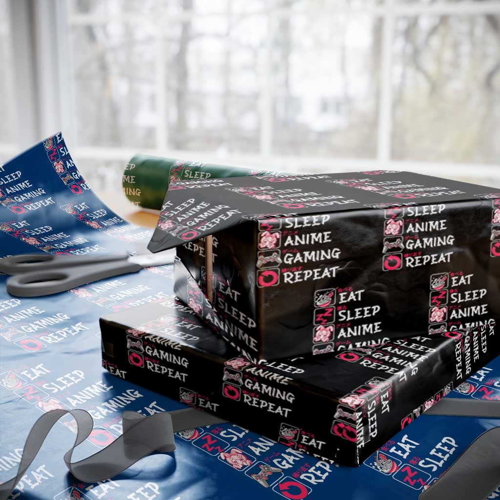 Eat Sleep Anime Gaming Repeat Wrapping Paper Roll - Otaku Gamer Manga Lover Japanese Pop Culture TS02 Black Print Your Wear