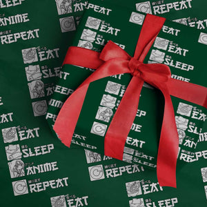Eat Sleep Anime Repeat Wrapping Paper Roll Japan Otaku Manga Lover TS02 Green Print Your Wear