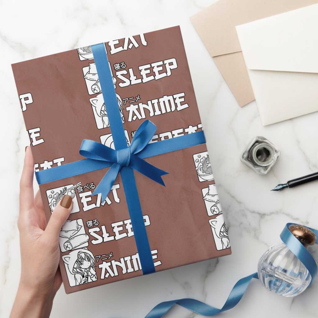 Eat Sleep Anime Repeat Wrapping Paper Roll Japan Otaku Manga Lover TS02 Mocha Print Your Wear