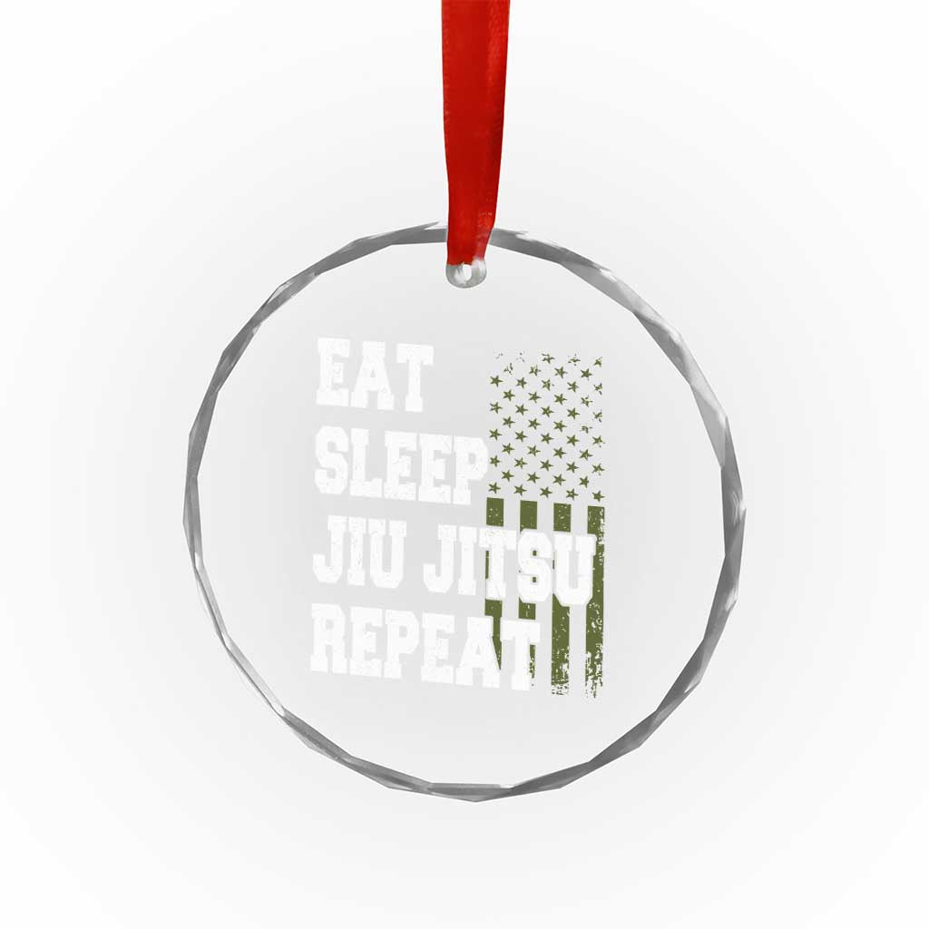 Eat Sleep Jiu Jitsu Repeat Crystal Glass Ornament Cool JiuJitsu BJJ American Flag TS10 Print Your Wear