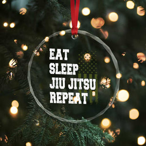 Eat Sleep Jiu Jitsu Repeat Crystal Glass Ornament Cool JiuJitsu BJJ American Flag TS10 Print Your Wear