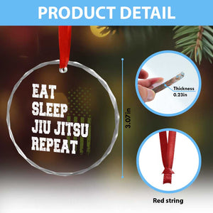 Eat Sleep Jiu Jitsu Repeat Crystal Glass Ornament Cool JiuJitsu BJJ American Flag TS10 Print Your Wear