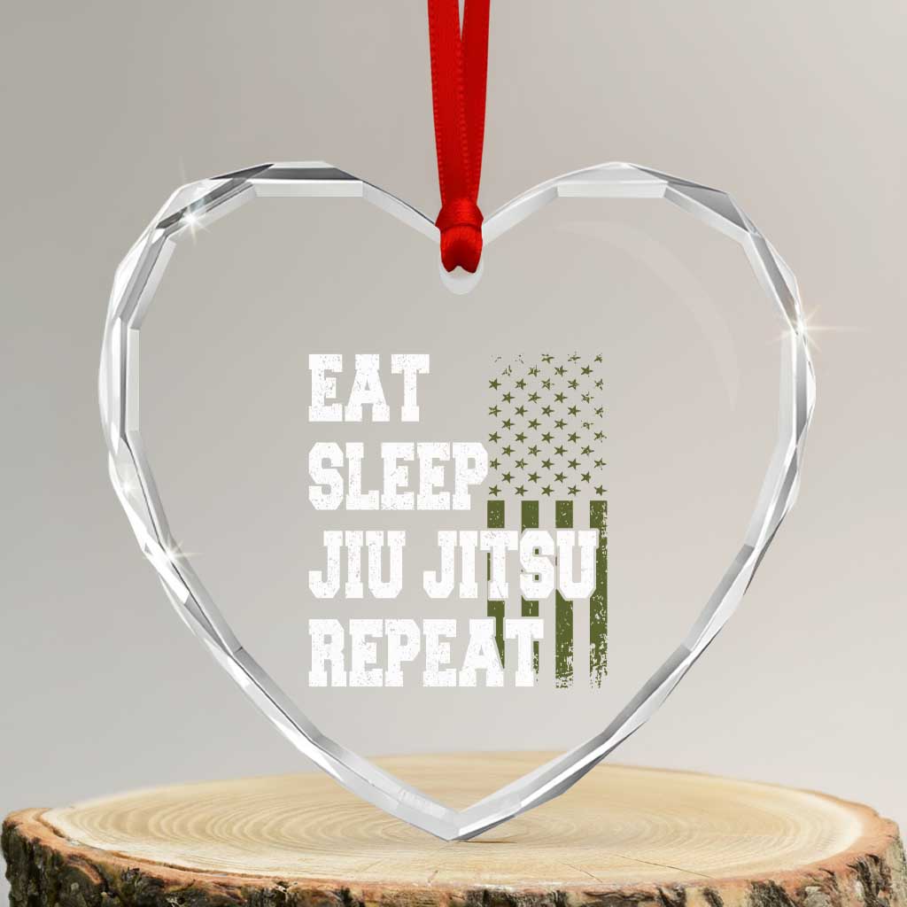 Eat Sleep Jiu Jitsu Repeat Heart Crystal Glass Ornament Cool JiuJitsu BJJ American Flag TS10 Transparent Glass 3'' Heart Print Your Wear