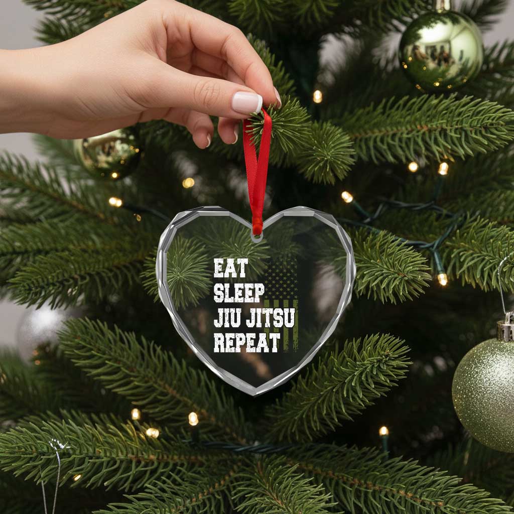 Eat Sleep Jiu Jitsu Repeat Heart Crystal Glass Ornament Cool JiuJitsu BJJ American Flag TS10 Print Your Wear