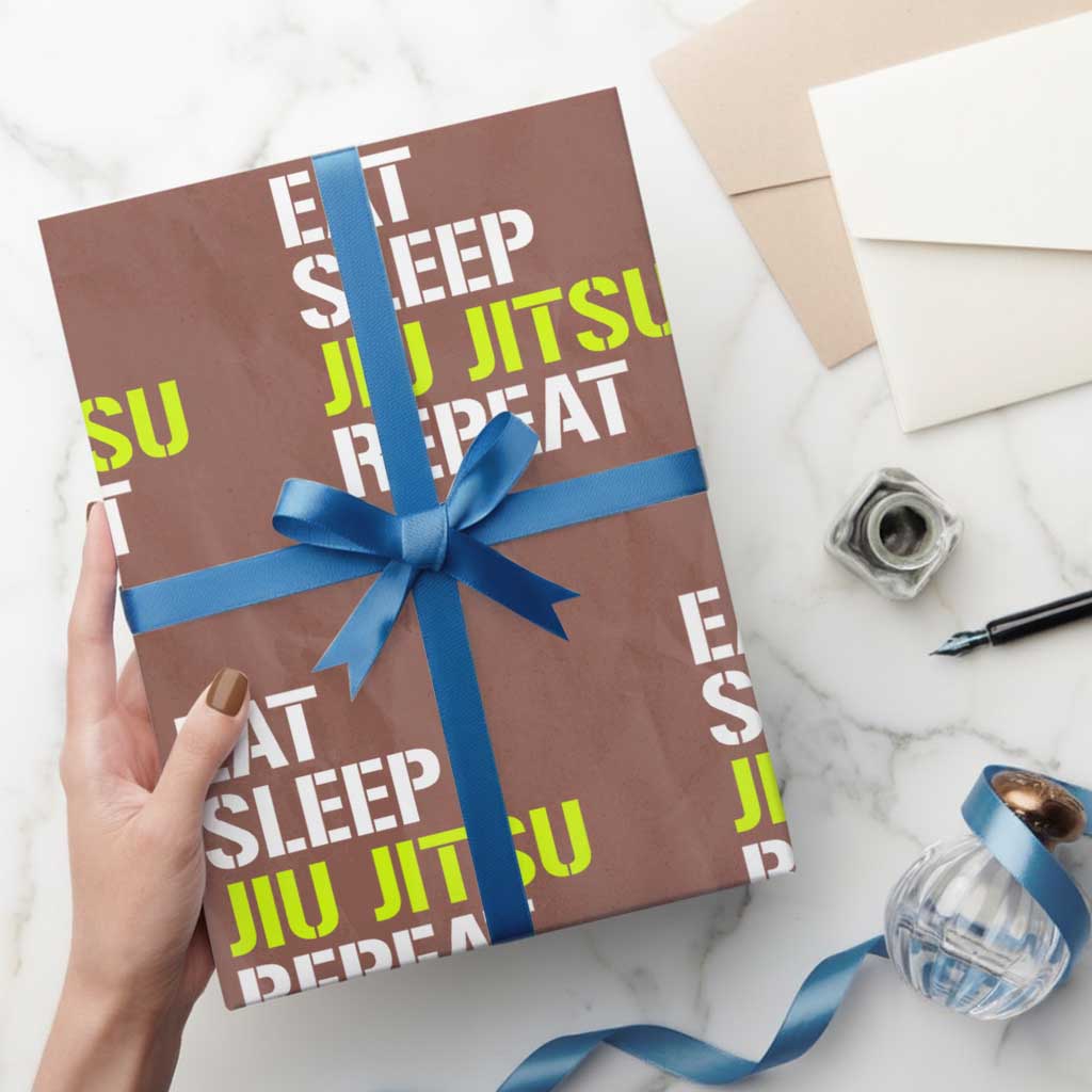 Eat Sleep Jiu Jitsu Repeat Wrapping Paper Roll Cool JiuJitsu BJJ TS10 Mocha Print Your Wear