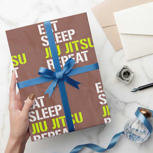 Eat Sleep Jiu Jitsu Repeat Wrapping Paper Roll Cool JiuJitsu BJJ TS10 Mocha Print Your Wear