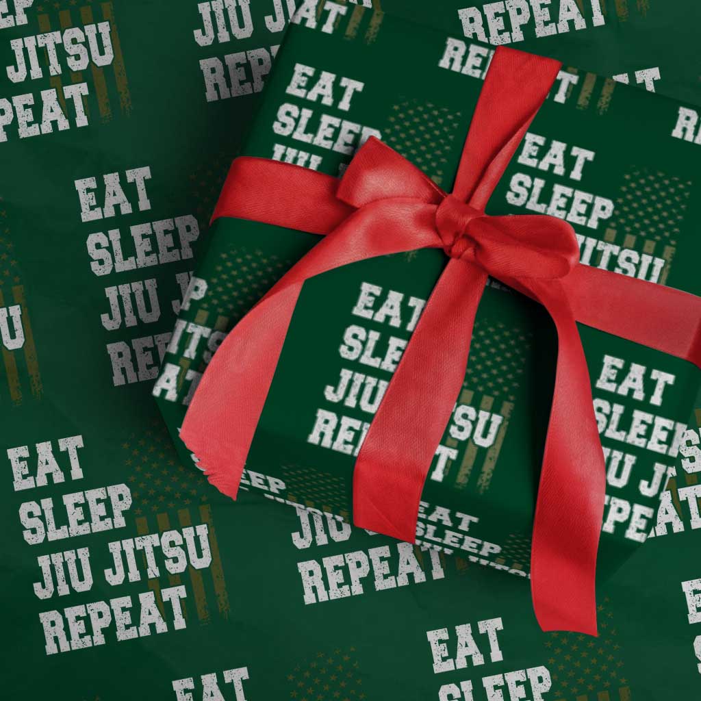 Eat Sleep Jiu Jitsu Repeat Wrapping Paper Roll Cool JiuJitsu BJJ American Flag TS10 Green Print Your Wear