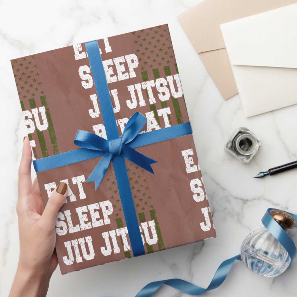 Eat Sleep Jiu Jitsu Repeat Wrapping Paper Roll Cool JiuJitsu BJJ American Flag TS10 Mocha Print Your Wear