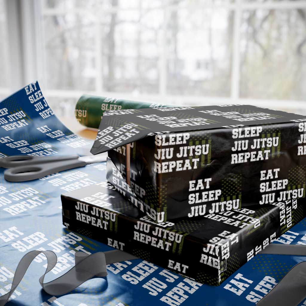 Eat Sleep Jiu Jitsu Repeat Wrapping Paper Roll Cool JiuJitsu BJJ American Flag TS10 Black Print Your Wear