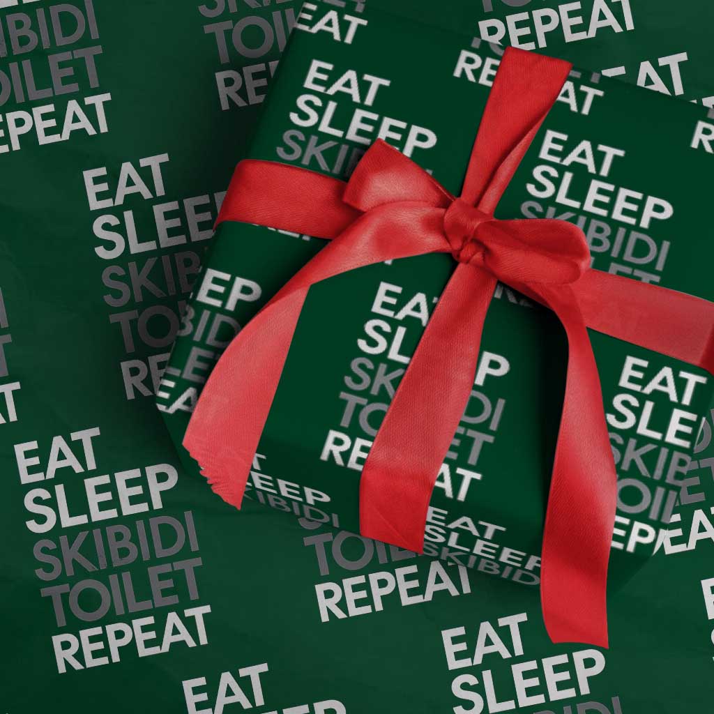 Eat Sleep Skibidi Toilet Repeat Wrapping Paper Roll Funny Gen Alpha Slang TS02 Green Print Your Wear