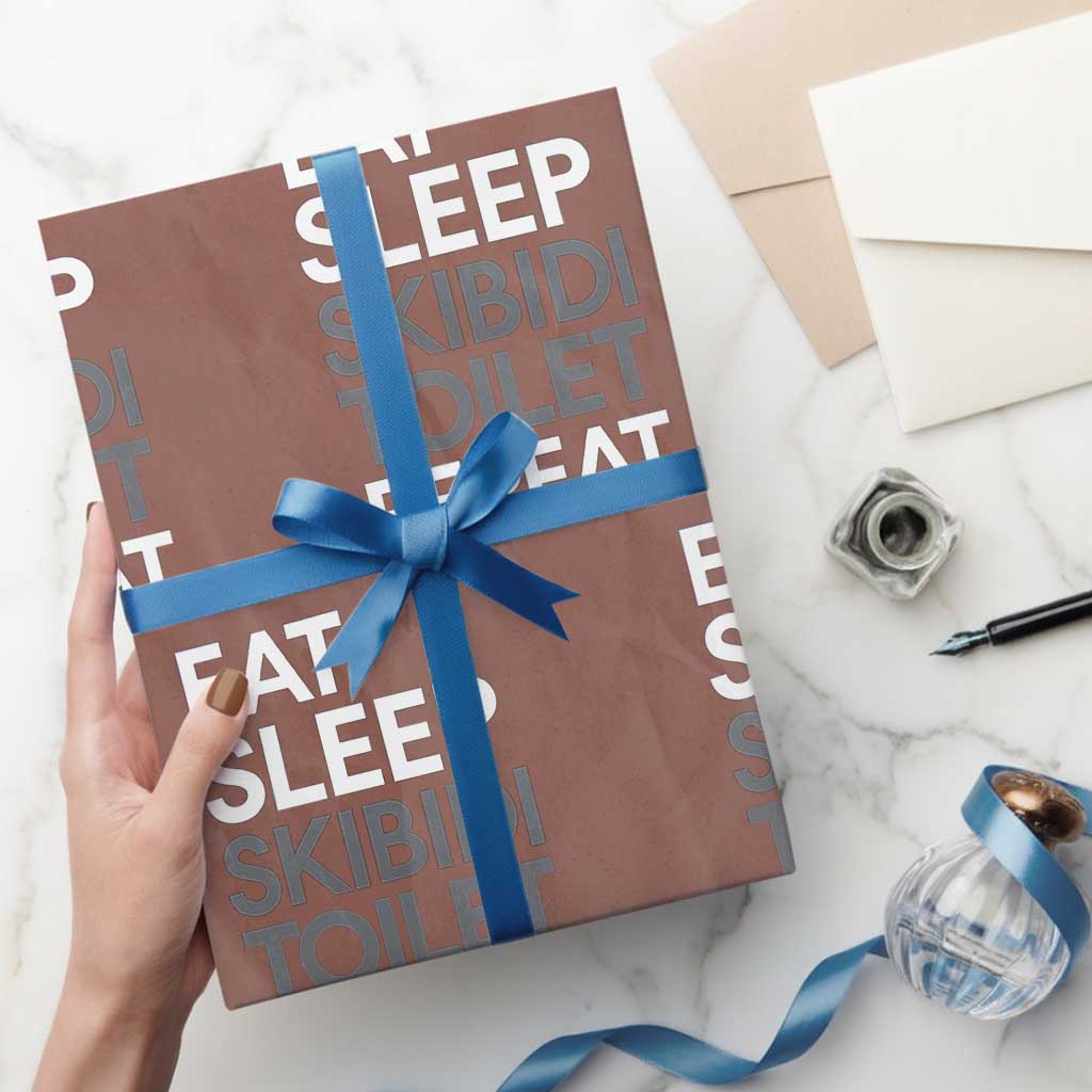 Eat Sleep Skibidi Toilet Repeat Wrapping Paper Roll Funny Gen Alpha Slang TS02 Mocha Print Your Wear