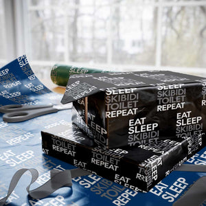 Eat Sleep Skibidi Toilet Repeat Wrapping Paper Roll Funny Gen Alpha Slang TS02 Black Print Your Wear