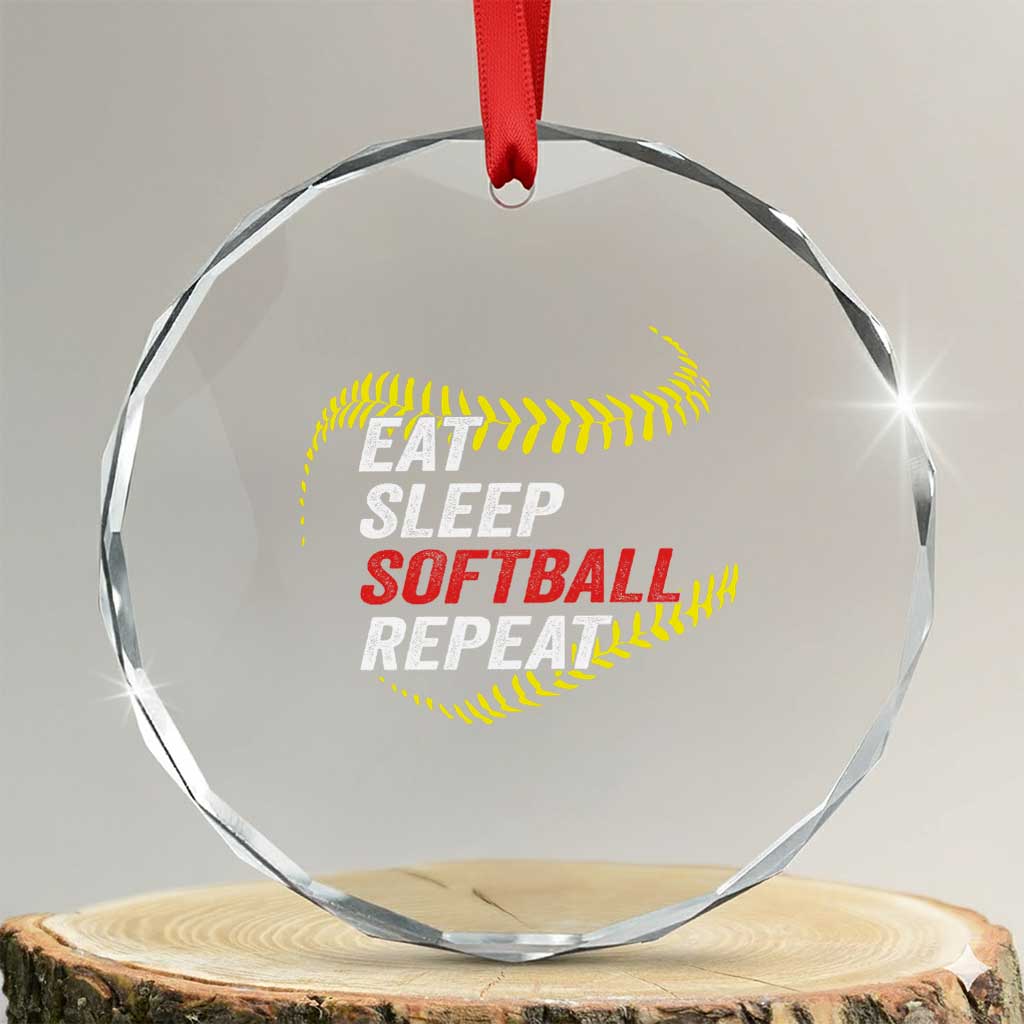Eat Sleep Softball Repeat Crystal Glass Ornament Funny Softball Player TS11 Transparent Glass 3'' Circle Print Your Wear