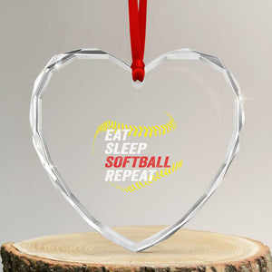 Eat Sleep Softball Repeat Heart Crystal Glass Ornament Funny Softball Player TS11 Transparent Glass 3'' Heart Print Your Wear