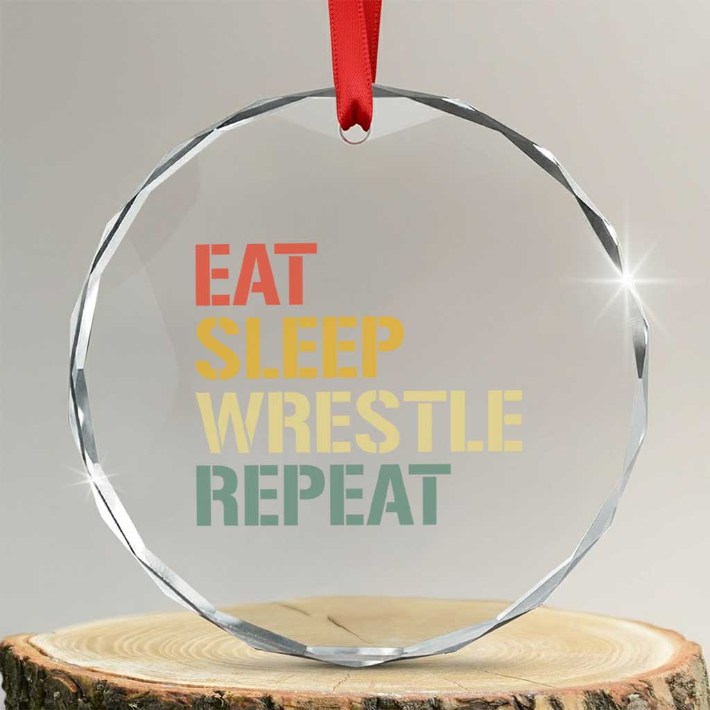 Eat Sleep Wrestle Repeat Crystal Glass Ornament Cool Wrestling TS10 Transparent Glass 3'' Circle Print Your Wear
