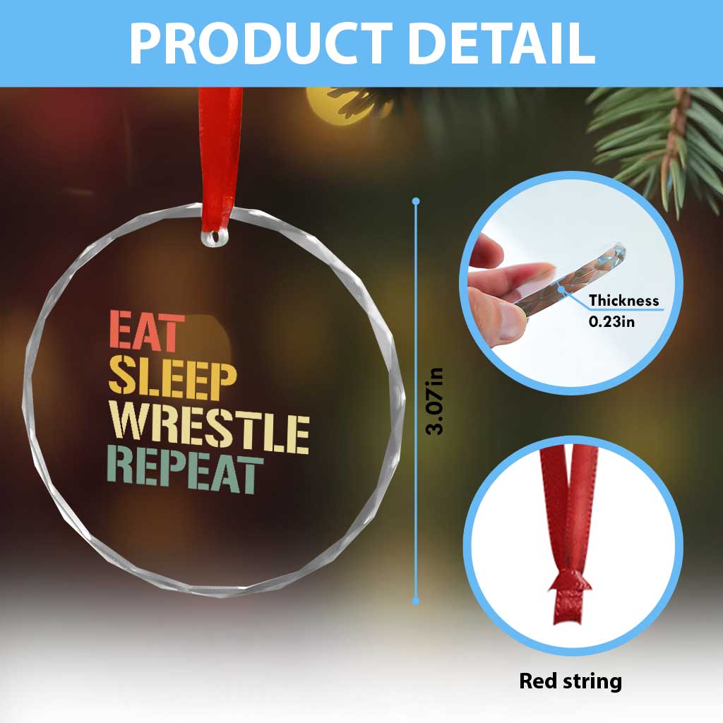 Eat Sleep Wrestle Repeat Crystal Glass Ornament Cool Wrestling TS10 Print Your Wear
