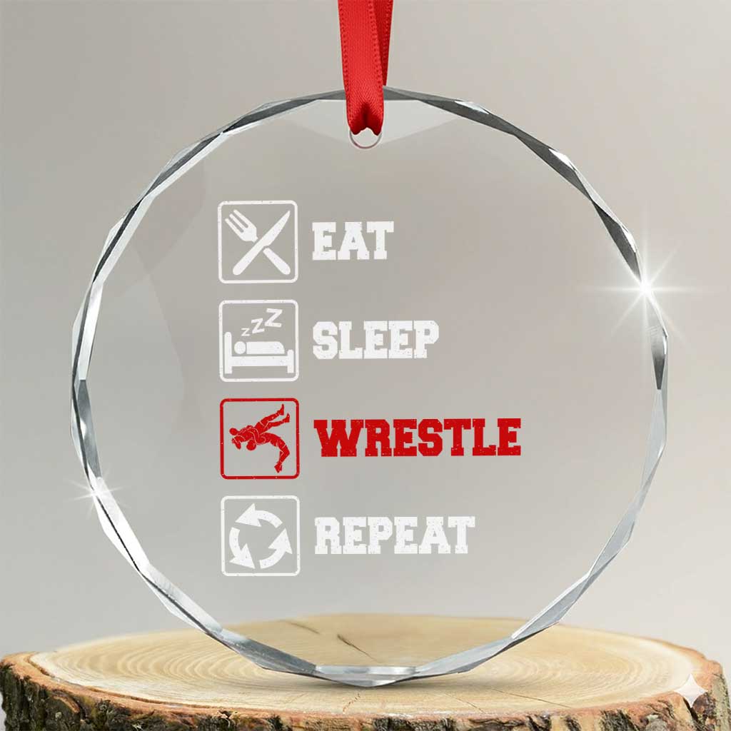 Eat Sleep Wrestle Repeat Crystal Glass Ornament Funny Wrestling Gym TS10 Transparent Glass 3'' Circle Print Your Wear
